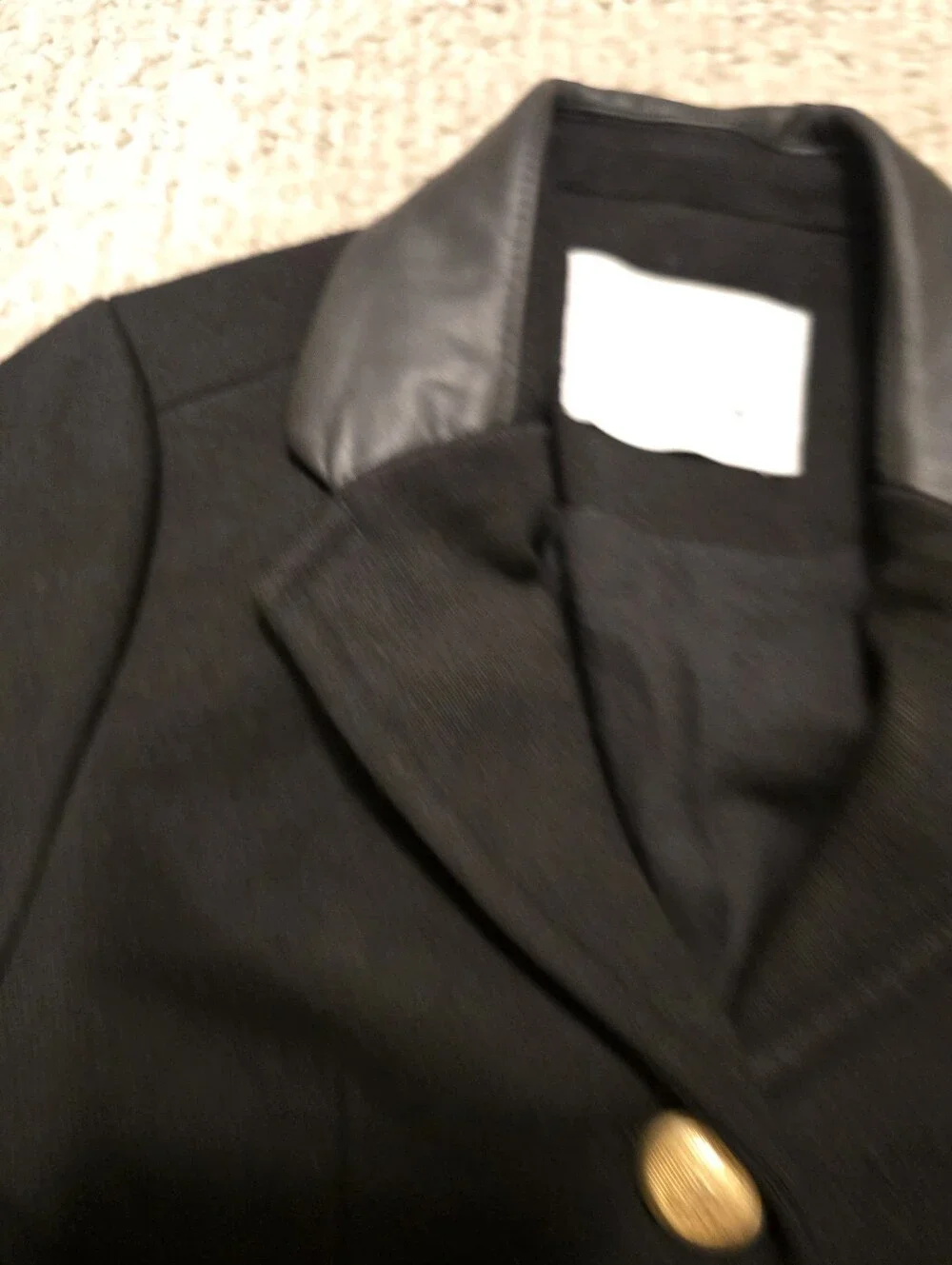NEW Zara Black Blazer with Leather Collar and Gold Buttons